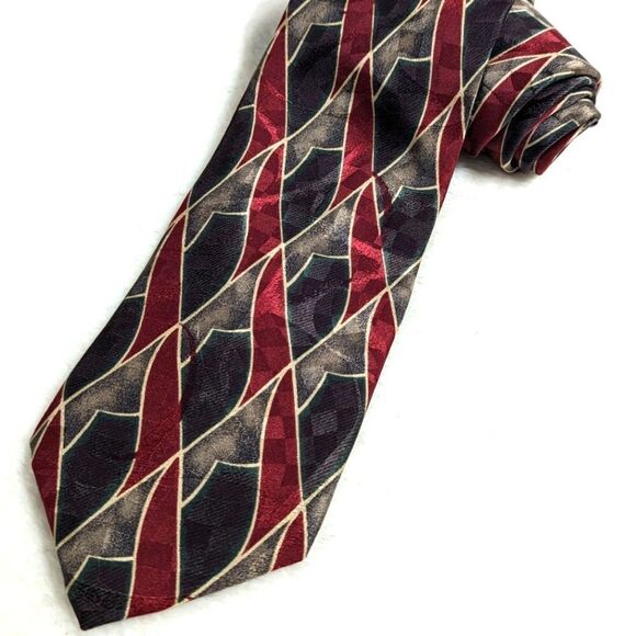 Vintage Men's 100% Silk Abstract Print Tie by Status - Picture 9 of 14